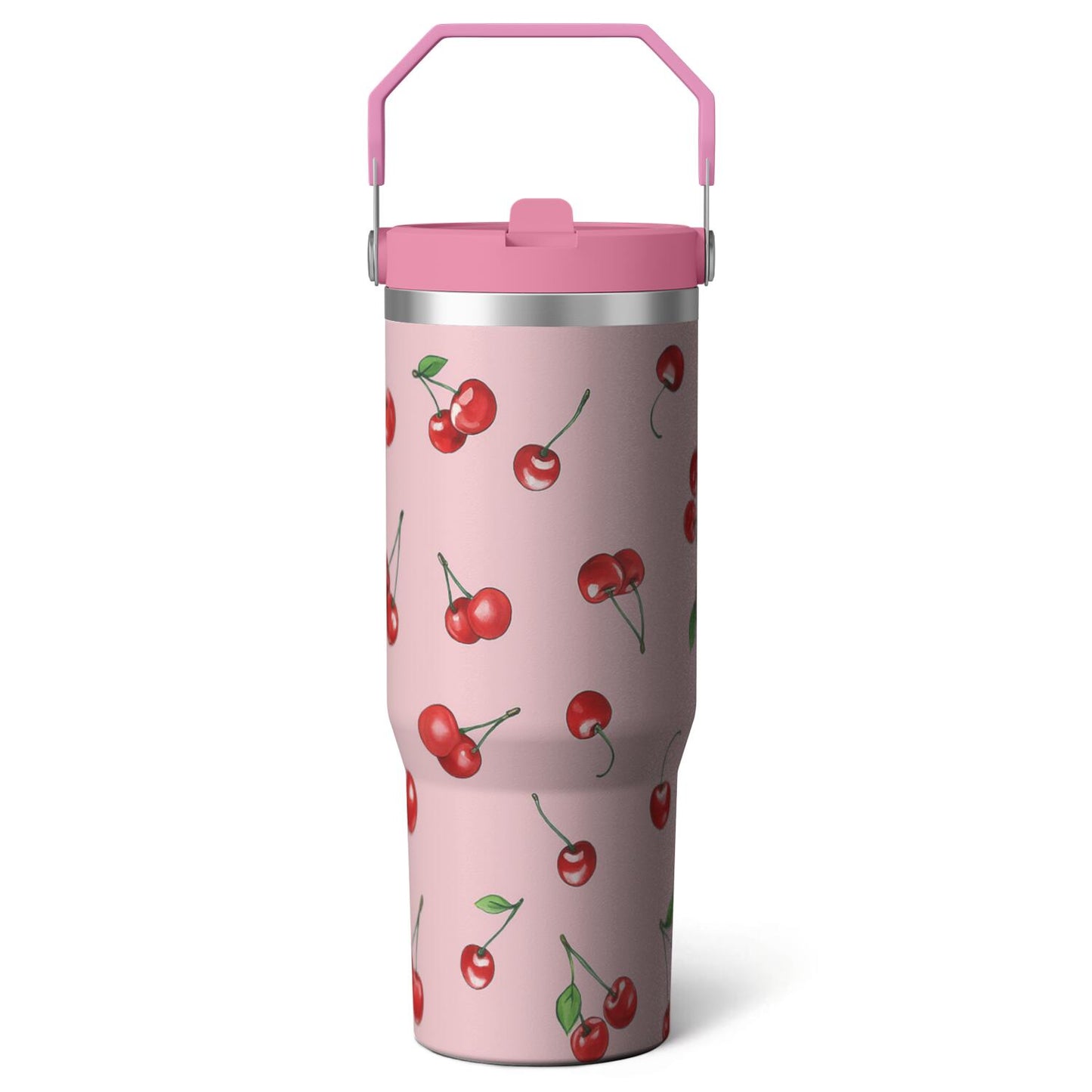 1pc cherry 30oz Tumbler with Straw & Handle - Insulated Stainless Steel Cup | Holiday Gift for Man Women (Christmas, Valentine's, Birthday)