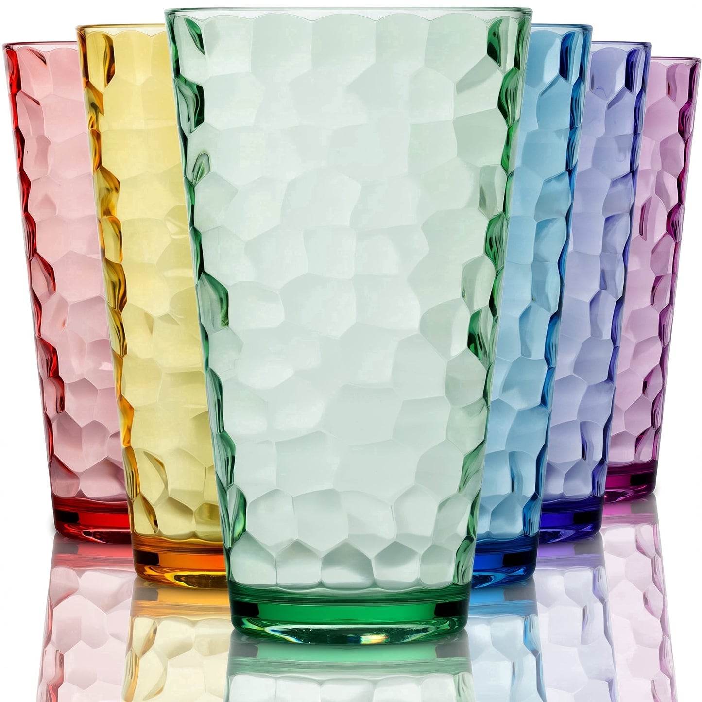 Bravario Hammered Plastic Drinking Tumbler, Dishwasher-Safe Water Glasses, BPA-Free Reusable Mixed Colors Assorted Stackable Cups, 22 oz Set of 6