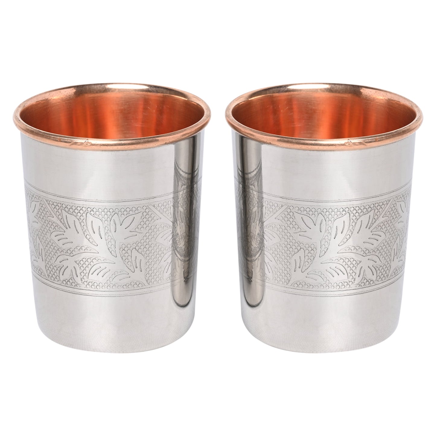 HealthGoodsIn - Set of 2 Outer Stainless Steel and Inner Pure Copper Tumbler - 250 Ml (8.45 US Fluid Ounce) Capacity