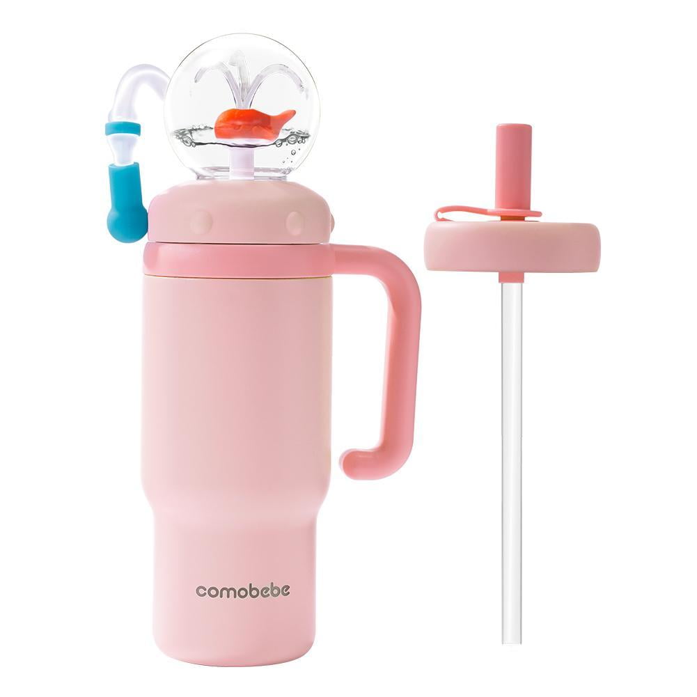 Stainless Steel Whale Fountain Tumbler, 24oz Insulated Whale Water Bottle with Handle, Two Lids, Spill-Proof, Dishwasher Safe, Cute & Perfect for Kids, Teens, and Adults