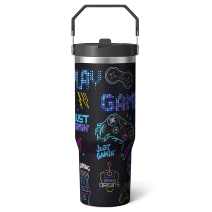 Pure Buddy - 1pc Halloween Skull 30oz Tumbler with Straw & Handle - Insulated Stainless Steel Cup | Holiday Gift for Man Women (Christmas, Valentine's, Birthday)