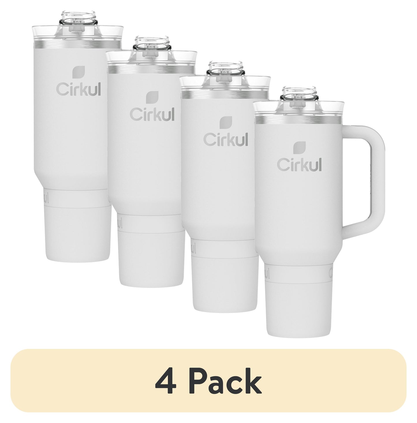 (4 pack) Cirkul 40oz All-Day StrawSip Double-Wall Insulated Stainless Steel Tumbler with Handle, Fog (Light Gray)