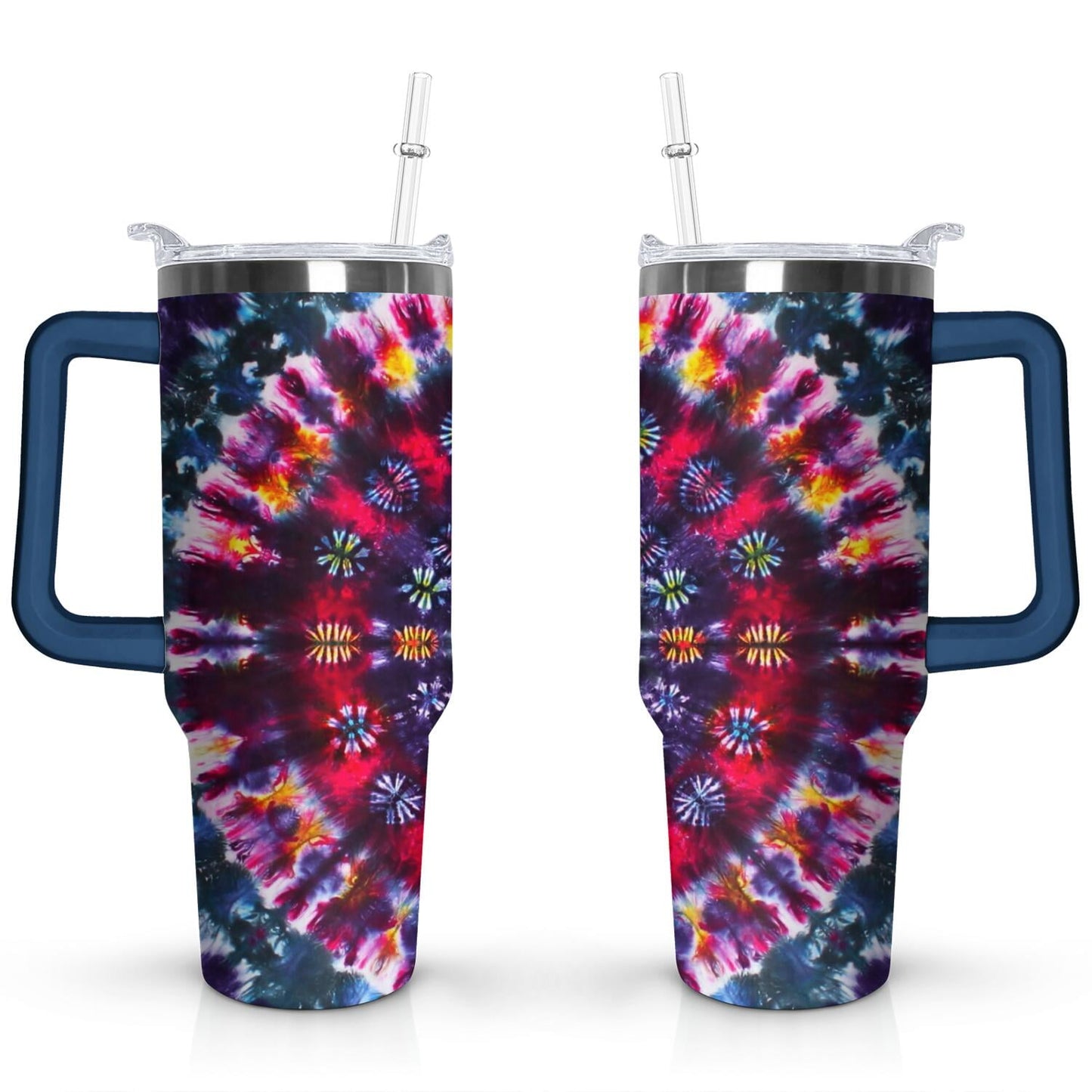 Pure Buddy - 40oz Boho Tie Dye Stainless Steel Flip Straw Tumbler Spill Proof Travel Cup Double Wall Vacuum Insulated Coffee Mug with Top Handle