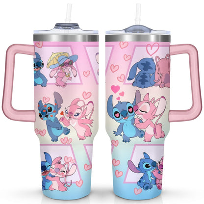 40oz Cartoon Movie Stainless Steel Tumbler with Lid and Straw,Spill Proof Cartoon Travel Cup for Cartoon Lovers Double Wall Vacuum Insulated Coffee Mug with Handle Pink