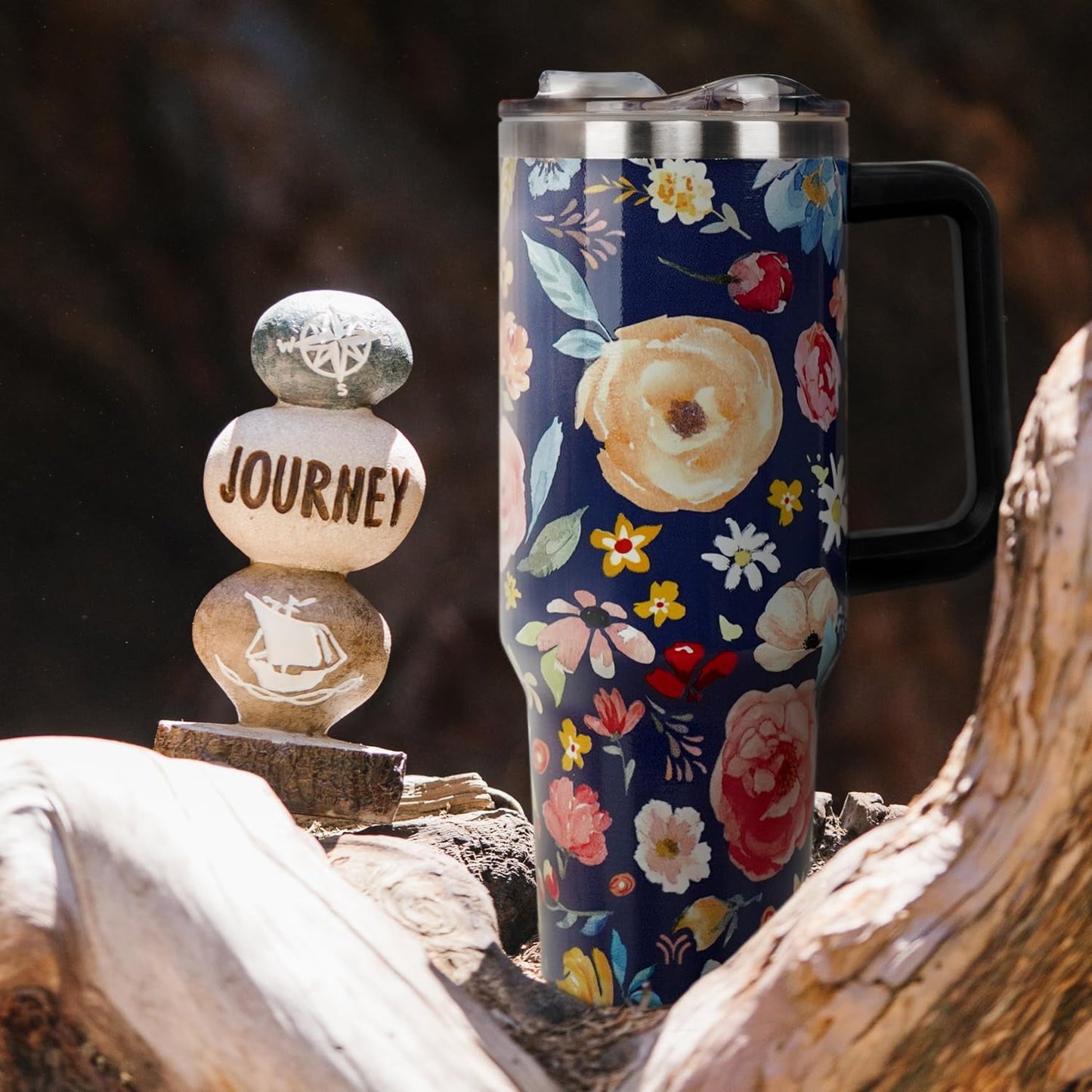 Pure Buddy - 40oz Tumbler with Handle and Straw Lid | Vacuum Insulated Leak Proof Tumbler | Stainless Steel Travel Mug Water Bottle Cup Keeps Cold & Hot | Terrazzo