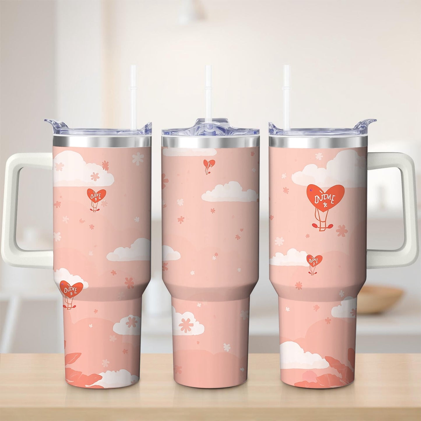 Pure Buddy - Cute Cloud and Heart Design Stainless Steel Tumbler, 30oz