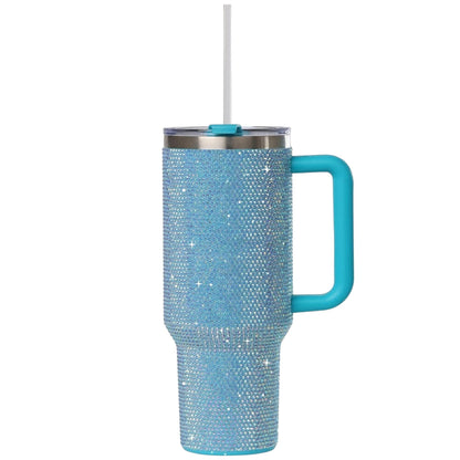 Pure Buddy - STP GOODS Stainless Steel Rhinestone Insulated Tumbler with Handle Lid and Straw 40 fl oz (1200 ml) Double-Wall Travel Mug, Light Green