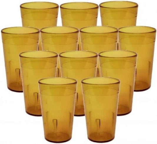 TrueCraftware-Set of 12 Pebbled Tumbler/Drinking Cups 12-Ounce Amber Color- Reusable Premium Water Iced Tea Glasses Stackable Dishwasher Safe Break-Resistant for Home and Restaurants