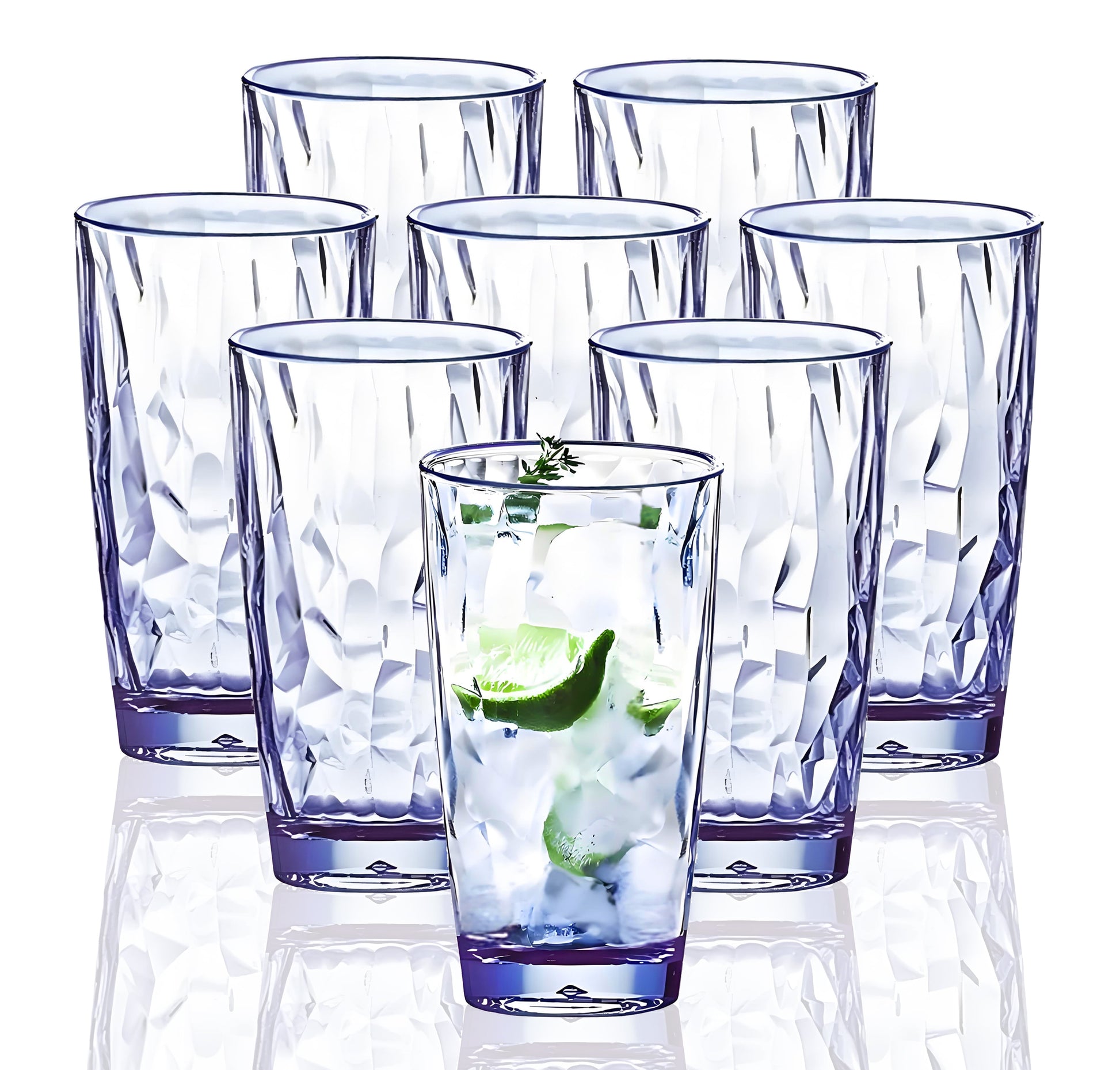 VEILEDGEM Unbreakable Drinking Glasses Tritan Plastic Tumblers Dishwasher Safe BPA Free Small Acrylic Juice Glasses for Kids Plastic Water Glasses (15 Oz 8 Pieces Blue)