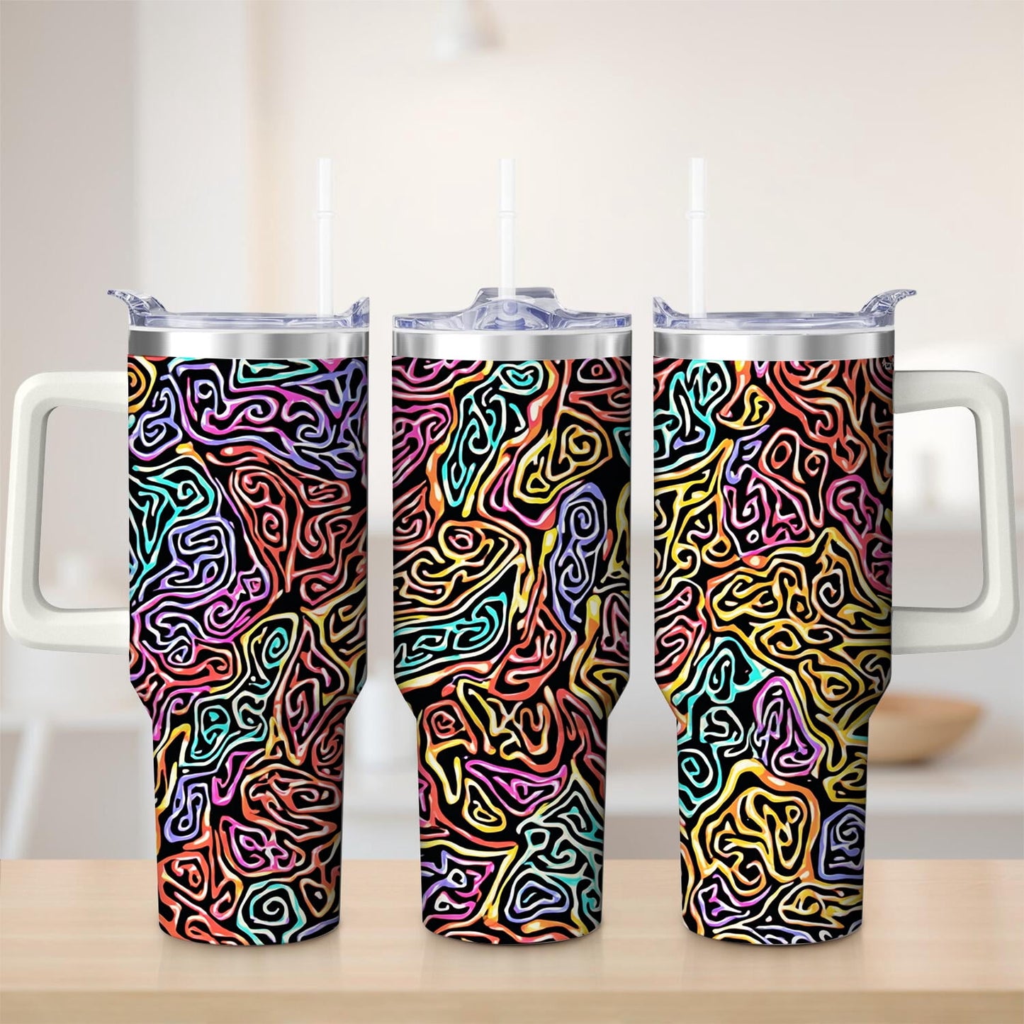 Pure Buddy - Vibrant Abstract Pattern Stainless Steel Tumbler, 40oz