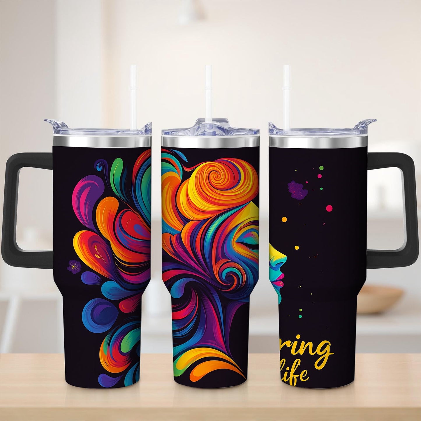 Pure Buddy - Vibrant Abstract Swirl Stainless Steel Tumbler, 30oz